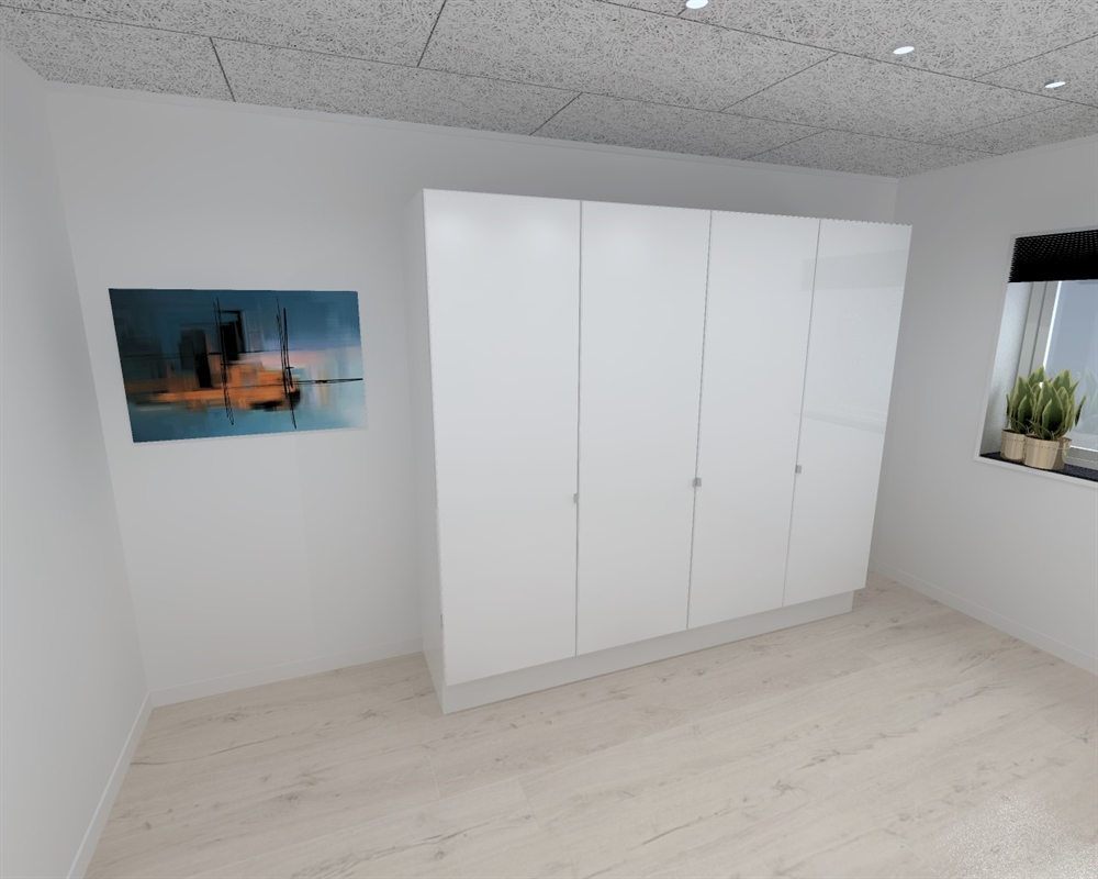 Garderobeskab Med 4 Låger I Hvid 240 Cm Fra Kitchn Med Plano Hvid Front